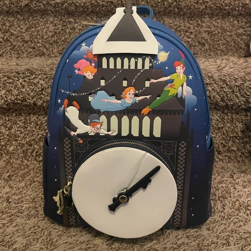 Loungefly Disney Peter Pan Clock Glow Mini Backpack NWT Big Ben Pixie Dust
